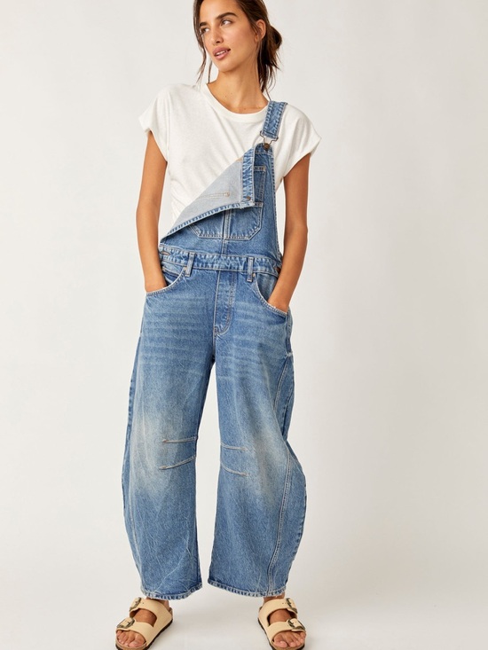 NWT Free People Good Luck Barrel Overall in Ultra Light Beam Blue - Picture 5 of 6